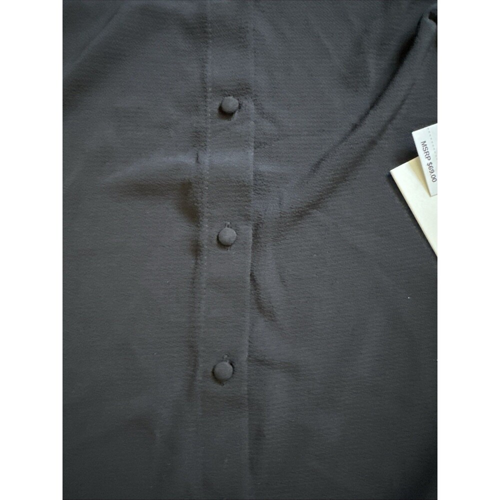CeCe Women's Short Sleeve Ruffle Trim Sleeve Button Down Blouse Black XS - Picture 6 of 6